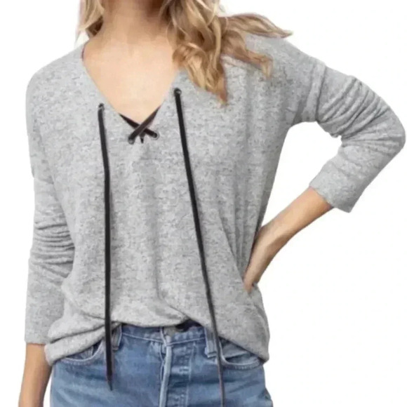 Rails Leigh Heathered Long-Sleeve Top with Velvet Ties - Picture 1 of 6